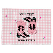 ピンクモダンギンガム女性のカーボーイブーツロデオ ラージペーパーバッグ (裏面)