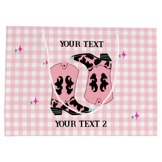 ピンクモダンギンガム女性のカーボーイブーツロデオ ラージペーパーバッグ (裏面)