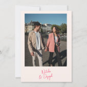 ピンクモダンクお洒落ブライトレトロ写真結婚の 招待状 (裏面)