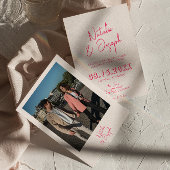 ピンクモダンクお洒落ブライトレトロ写真結婚の 招待状