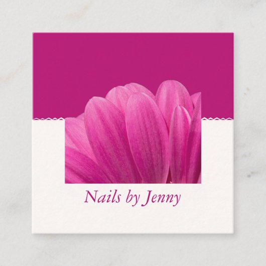 ピンクモダンクエレガントホワイトフローラネイルアーティスト スクエア名刺 (正面)