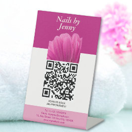 ピンクモダンクエレガントホワイトフローラネイルサロン 台座サイン