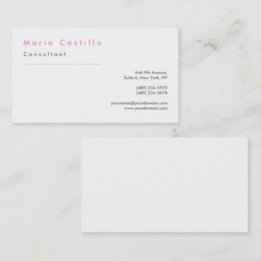 ピンクモダンクエレガントホワイトミニマリスト 名刺 (正面/裏面)