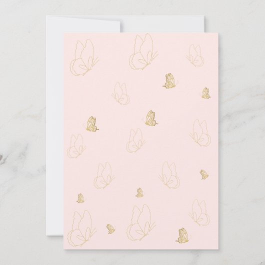 ピンクモダンクエレガント蝶の赤ちゃん女の子シャワー 招待状 (裏面)
