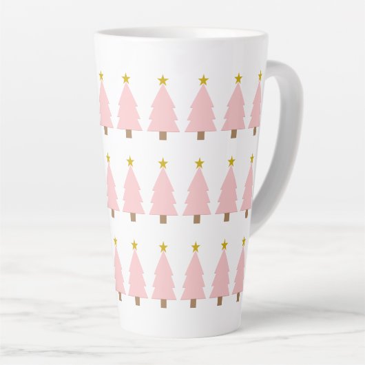 ピンクモダンクエレガント・クリスマス・ツリー・アート、金ゴールド・スター カフェラテマグ (右アングル)