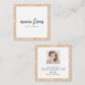 ピンクモダンクガーリーシック金ゴールドグリッタースパークル写真 スクエア名刺 (正面/裏面)