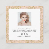 ピンクモダンクガーリーシック金ゴールドグリッタースパークル写真 スクエア名刺 (裏面)