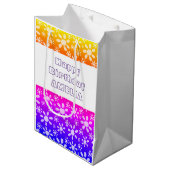 ピンクモダンクガーリー花花柄誕生日 ミディアムペーパーバッグ (正面アングル)