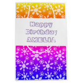 ピンクモダンクガーリー花花柄誕生日 ミディアムペーパーバッグ (正面)