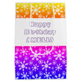 ピンクモダンクガーリー花花柄誕生日 ミディアムペーパーバッグ (裏面)