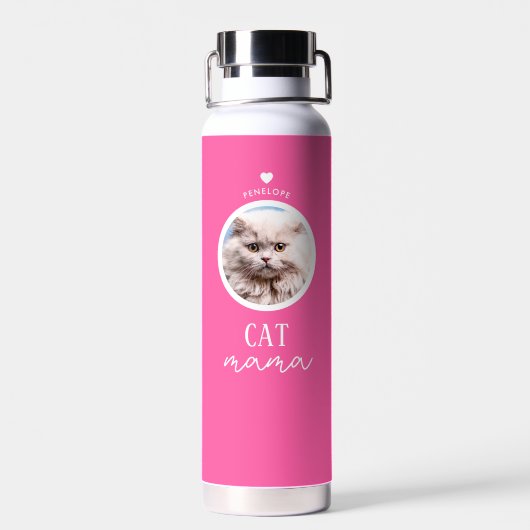 ピンクモダンクパーソナライズされたキャットマカスタムマ写真 ウォーターボトル (背面)