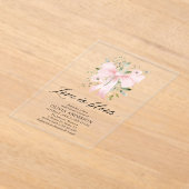 ピンクモダンクボウフローララブ開花ブライダルシャワー アクリル招待状 (レイダウン)