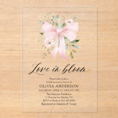 ピンクモダンクボウフローララブ開花ブライダルシャワー アクリル招待状 (正面)