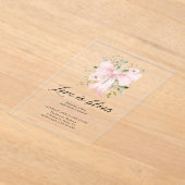 ピンクモダンクボウフローララブ開花ブライダルシャワー アクリル招待状 (レイダウン)