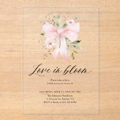 ピンクモダンクボウフローララブ開花ブライダルシャワー アクリル招待状 (正面)