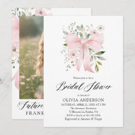 ピンクモダンクボウフローララブ開花ブライダルシャワー 招待状