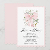 ピンクモダンクボウフローララブ開花ブライダルシャワー 招待状 (正面/裏面)