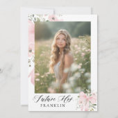 ピンクモダンクボウフローララブ開花ブライダルシャワー 招待状 (裏面)