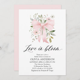 ピンクモダンクボウフローララブ開花ブライダルシャワー 招待状