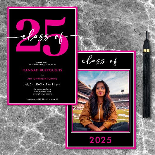 ピンクモダンクミニマルスクリプト卒業パーティー 招待状