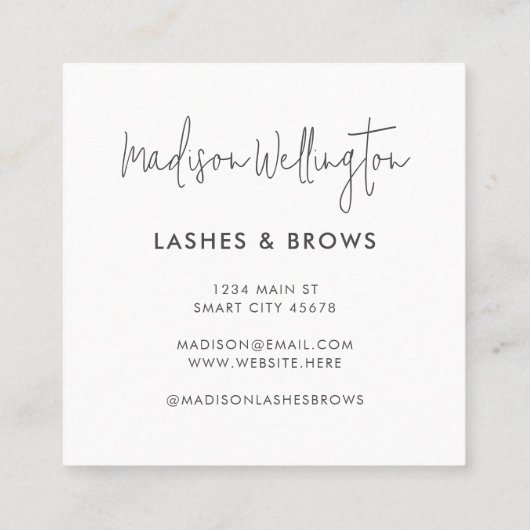 ピンクモダンクミニマルスクリプト美しいの点滅 スクエア名刺 (裏面)