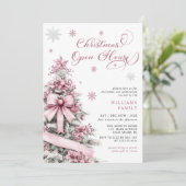 ピンクモダンクリスマスツリーオープンハウスパーティー 招待状 (スタンド正面)