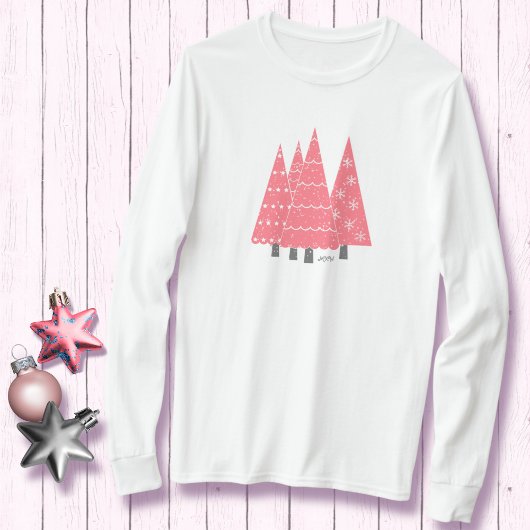 ピンクモダンクリスマスツリーズモノグラムTシャツ Tシャツ
