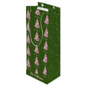 ピンクモダンクリスマスツリー名前をカスタムするグリーン ワインギフトバッグ (裏面アングル)