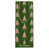 ピンクモダンクリスマスツリー名前をカスタムするグリーン ワインギフトバッグ (裏面)