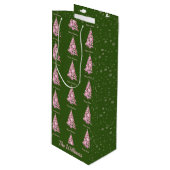 ピンクモダンクリスマスツリー名前をカスタムするグリーン ワインギフトバッグ (正面アングル)