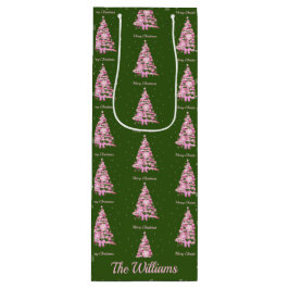 ピンクモダンクリスマスツリー名前をカスタムするグリーン ワインギフトバッグ