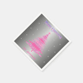 ピンクモダンクリスマスツリー名前をカスタムするシルバーフォイル スタンダードカクテルナプキン (角)