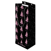 ピンクモダンクリスマスツリー名前をカスタムするブラック ワインギフトバッグ (裏面アングル)