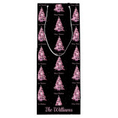 ピンクモダンクリスマスツリー名前をカスタムするブラック ワインギフトバッグ (裏面)