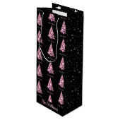 ピンクモダンクリスマスツリー名前をカスタムするブラック ワインギフトバッグ (正面アングル)