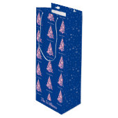 ピンクモダンクリスマスツリー名前をカスタムするブルー ワインギフトバッグ (正面アングル)