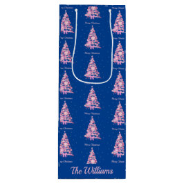 ピンクモダンクリスマスツリー名前をカスタムするブルー ワインギフトバッグ