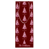 ピンクモダンクリスマスツリー名前をカスタムする赤 ワインギフトバッグ (裏面)