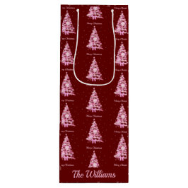 ピンクモダンクリスマスツリー名前をカスタムする赤 ワインギフトバッグ