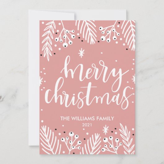 ピンクモダンクリスマスホリデーカード シーズンカード (正面)