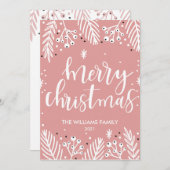 ピンクモダンクリスマスホリデーカード シーズンカード (正面/裏面)