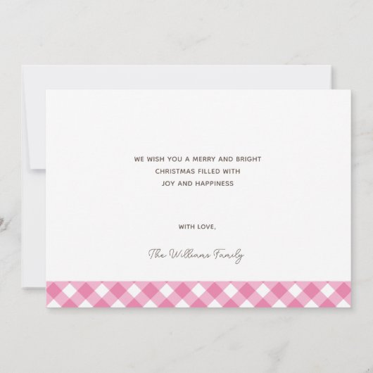 ピンクモダンクリスマスホリデーカード シーズンカード (裏面)