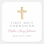 ピンクモダンクロスガールファースト聖餐式 スクエアシール (正面)