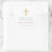 ピンクモダンクロスガールファースト聖餐式 スクエアシール (バッグ)