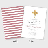 ピンクモダンクロスガールファースト聖餐式 招待状