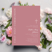 ピンクモダンクロスガールファースト聖餐式 招待状