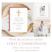 ピンクモダンクロスガールファースト聖餐式 招待状