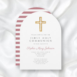 ピンクモダンクロスガールファースト聖餐式 招待状