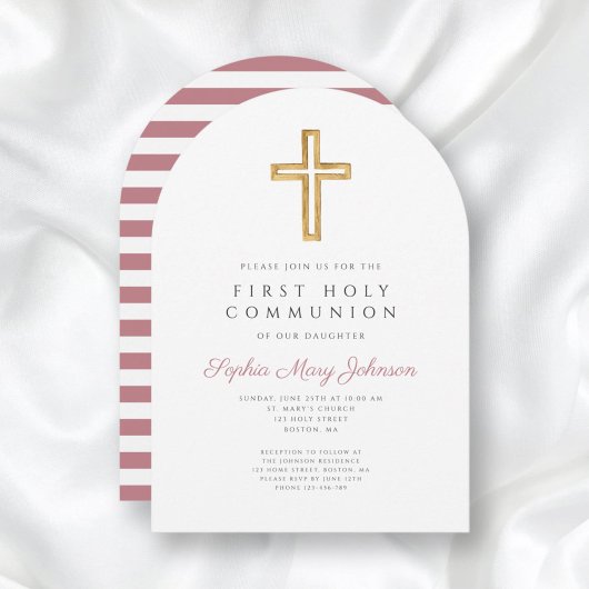 ピンクモダンクロスガールファースト聖餐式 招待状