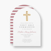ピンクモダンクロスガールファースト聖餐式 招待状